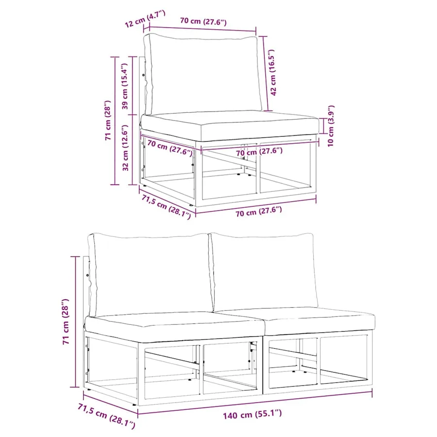Mobilier de jardin 2 Pièce Noir et anthracite 70 x 71,5 x 71 cm - 11