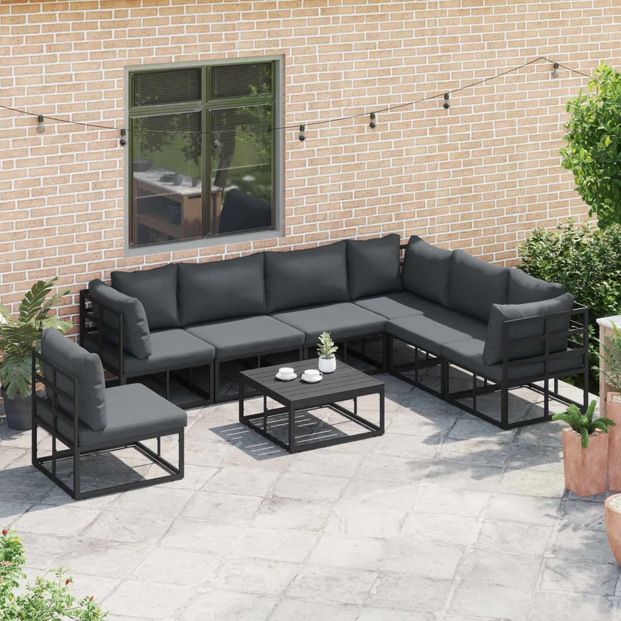 Ensemble de canapé de jardin avec coussin 8 pcs Noir Aluminium - 5