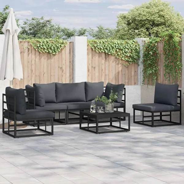 Ensemble de canapé de jardin avec coussin 5 pcs Noir Aluminium