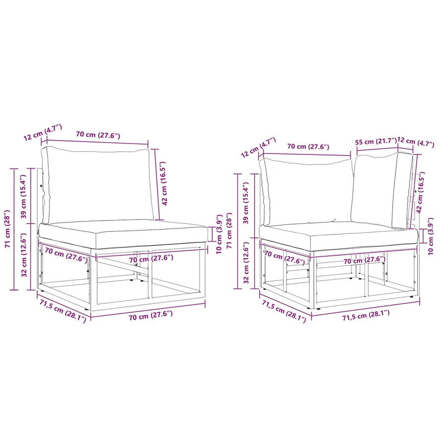 Ensemble de canapé de jardin avec coussin 11 pcs Noir Aluminium - 14