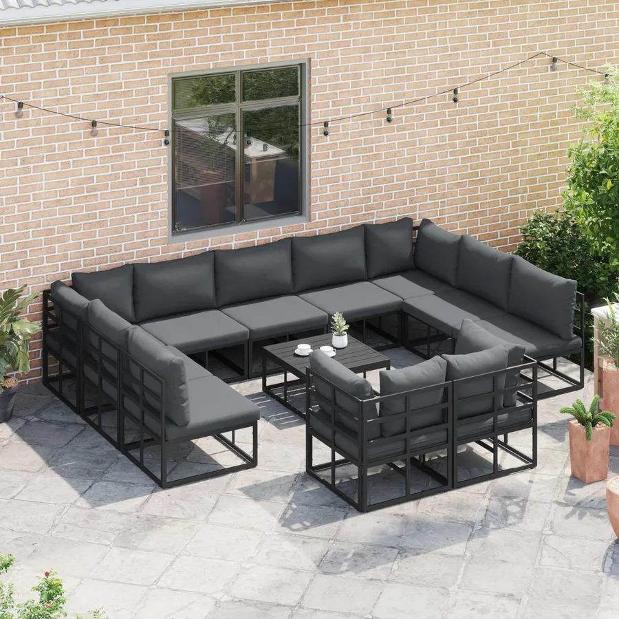 Ensemble de canapé de jardin avec coussin 11 pcs Noir Aluminium - 5