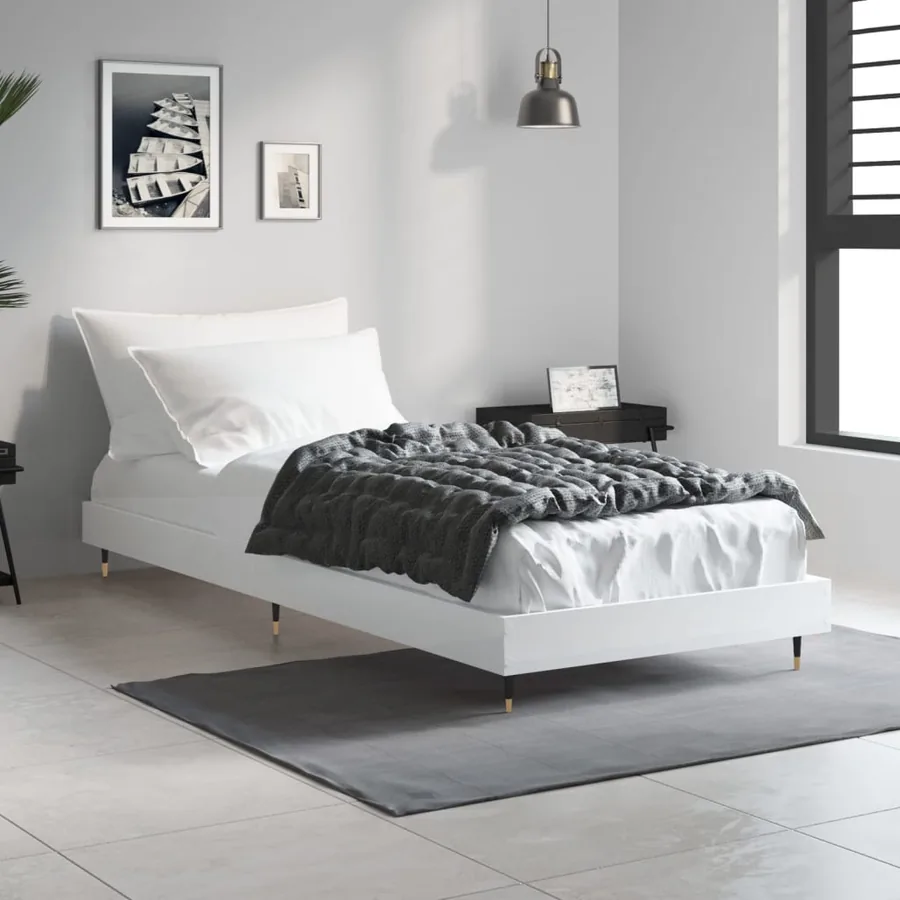 Cadre de lit sans matelas blanc 75x190 cm bois d'ingénierie - 3