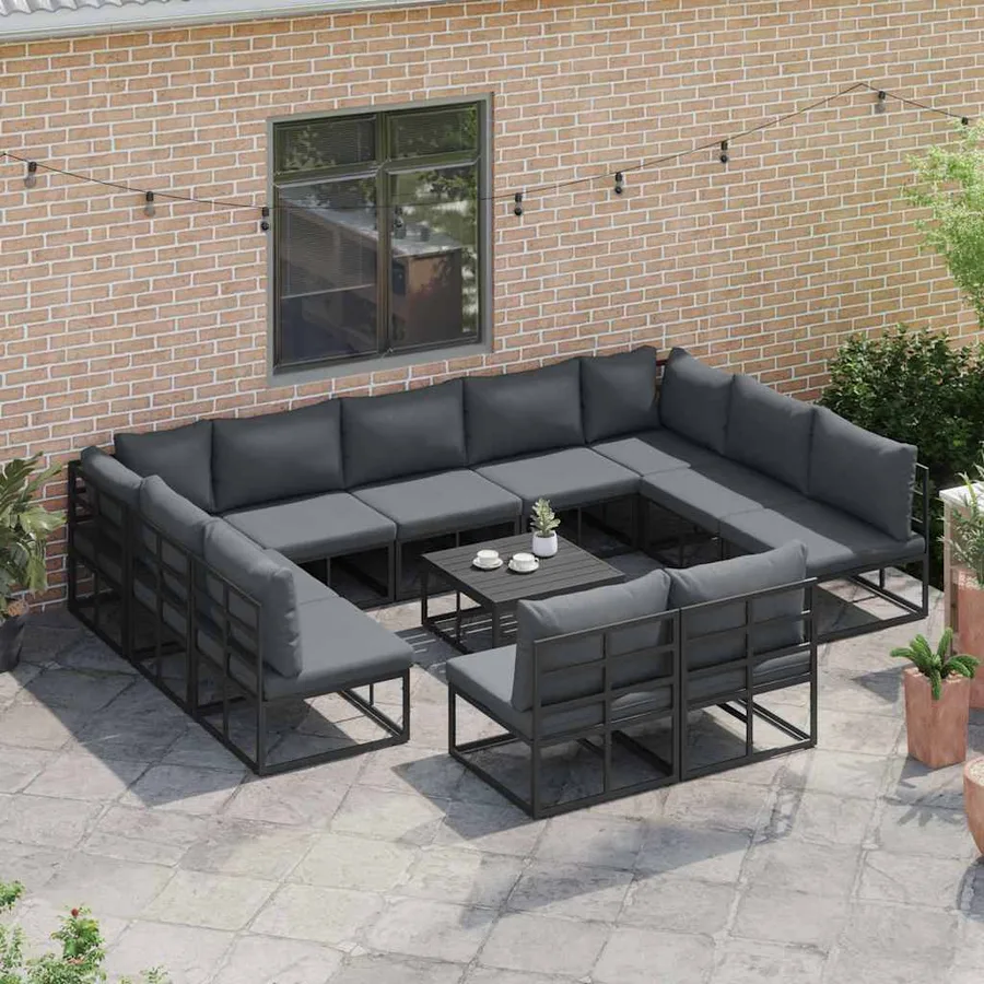 Ensemble de canapé de jardin avec coussin 12 pcs Noir Aluminium - 3