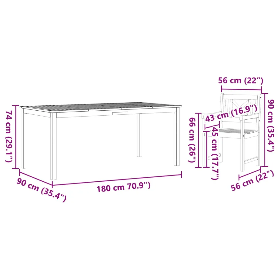 Ensemble de salle à manger pour jardin 7 pcs Marron - 10