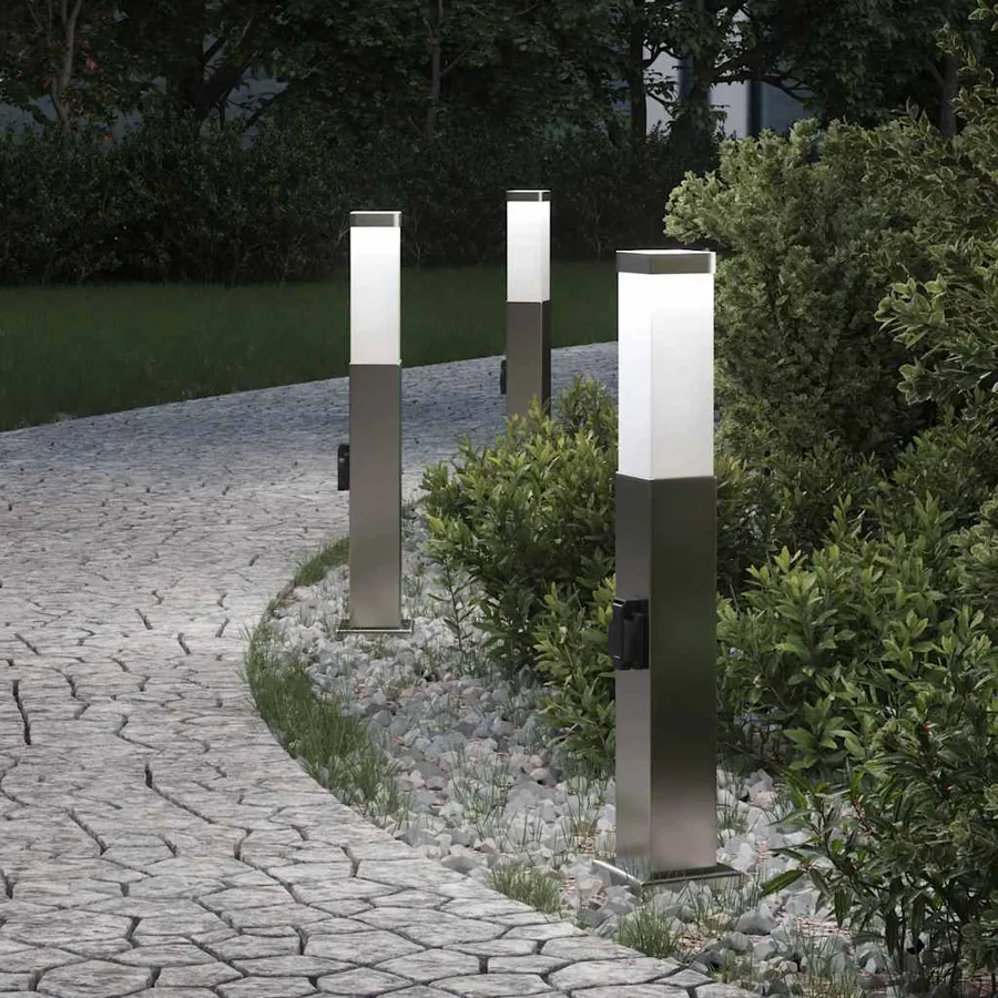 Bornes lumineuses avec sortie lot de 3 50 cm acier inoxydable IP44