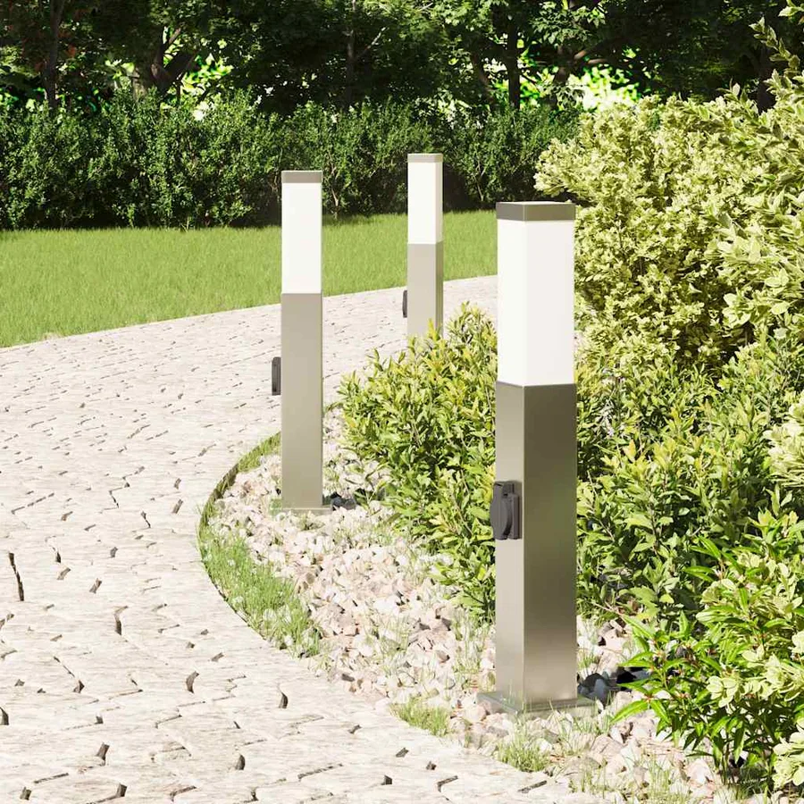 Bornes lumineuses avec sortie lot de 3 50 cm acier inoxydable IP44 - 3