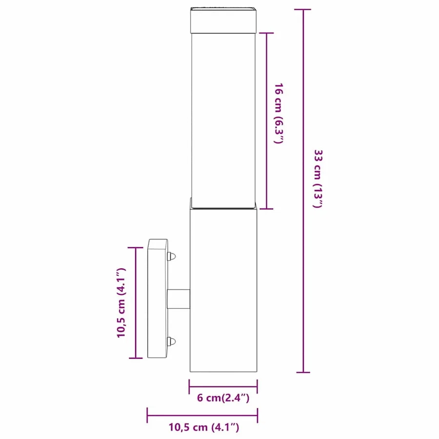 Applique Murale Extérieure 2 pcs Noir 10.5 x 6 x 33 cm - 12