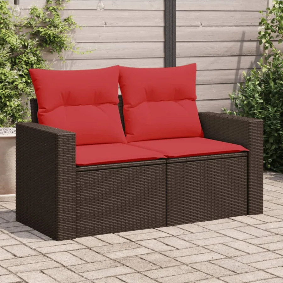 Canapé de jardin avec coussins 2 places en résine tressée marron