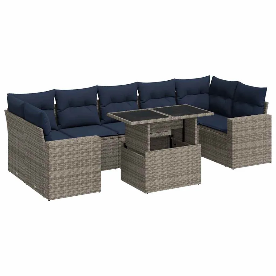 Salon de jardin avec coussins 8 pcs gris résine tressée acacia - 2