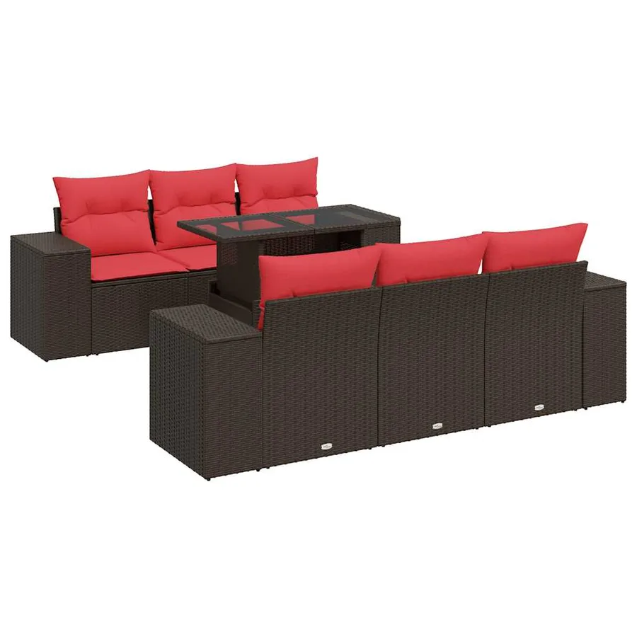 Salon de jardin avec coussins 7pcs marron résine tressée acacia - 2