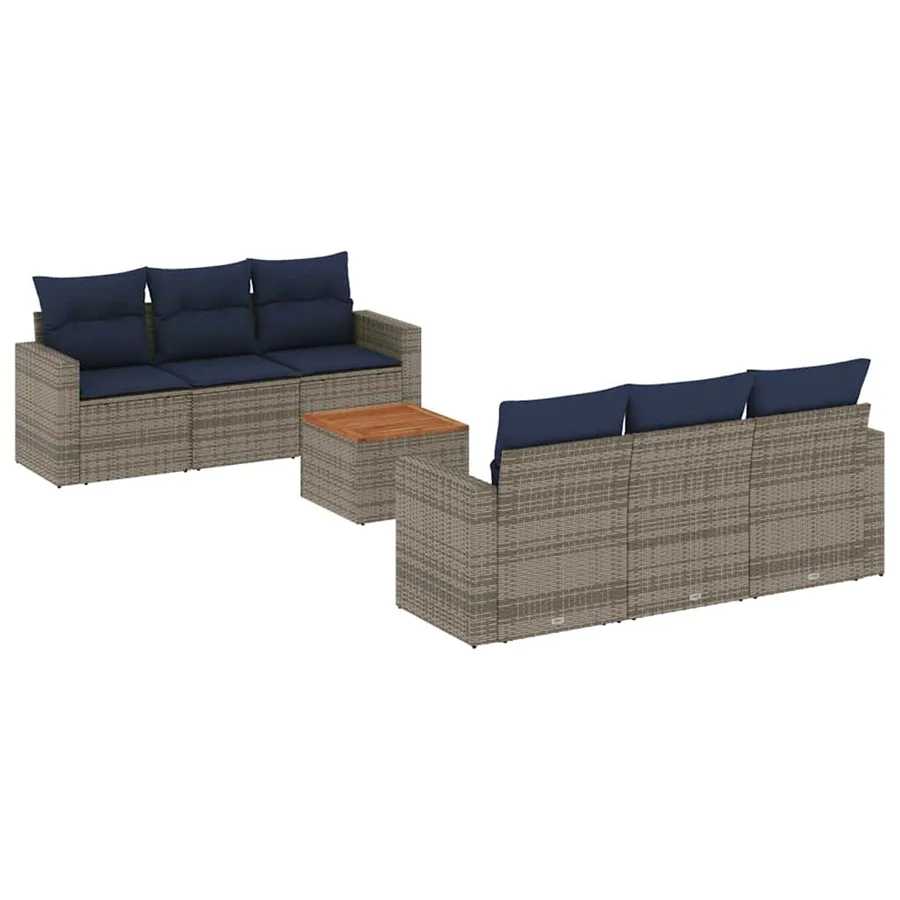 Salon de jardin 7 pcs avec coussins gris résine tressée - 2