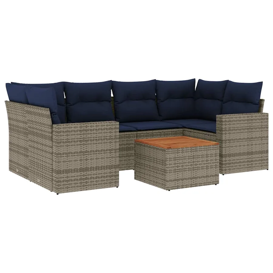 Salon de jardin 7 pcs avec coussins gris résine tressée - 2