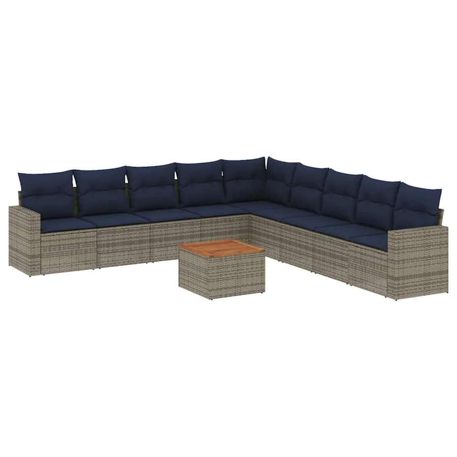 Salon de jardin 10 pcs avec coussins gris résine tressée - 2