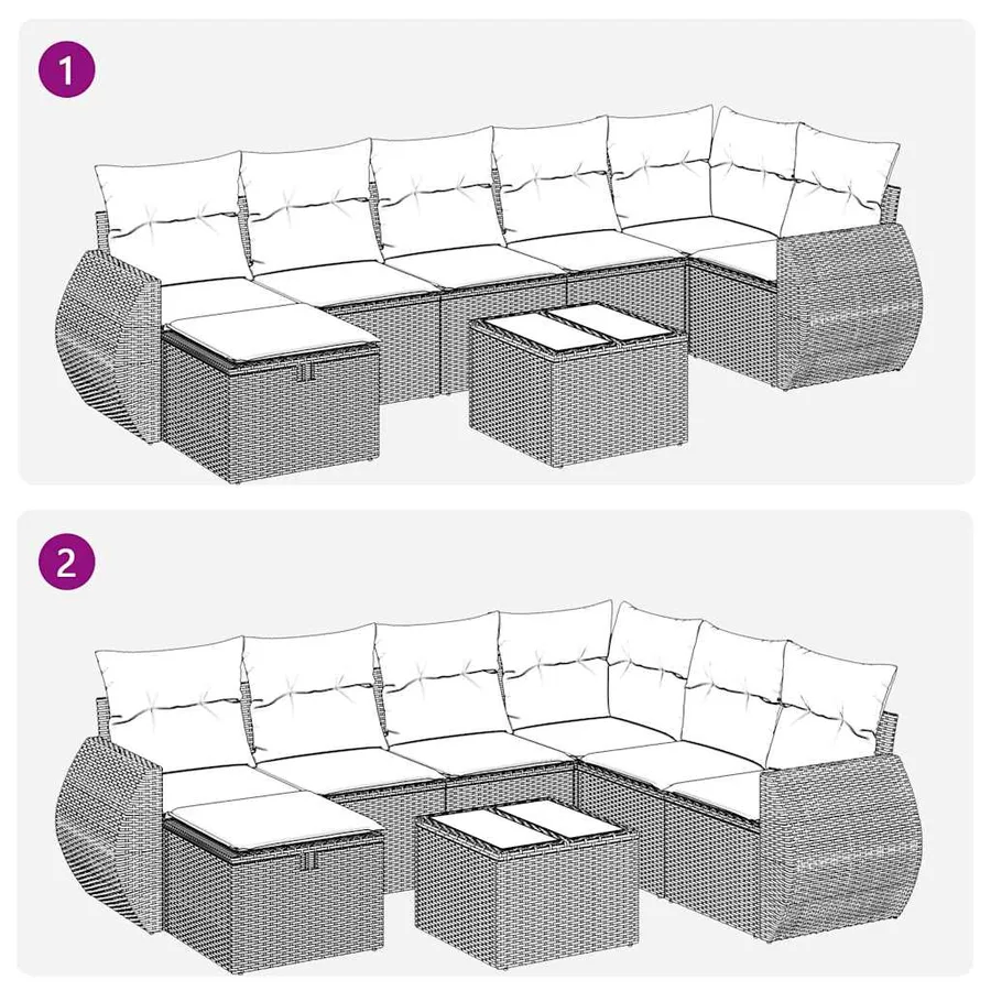 Salon de jardin 8 pcs avec coussins gris résine tressée - 8