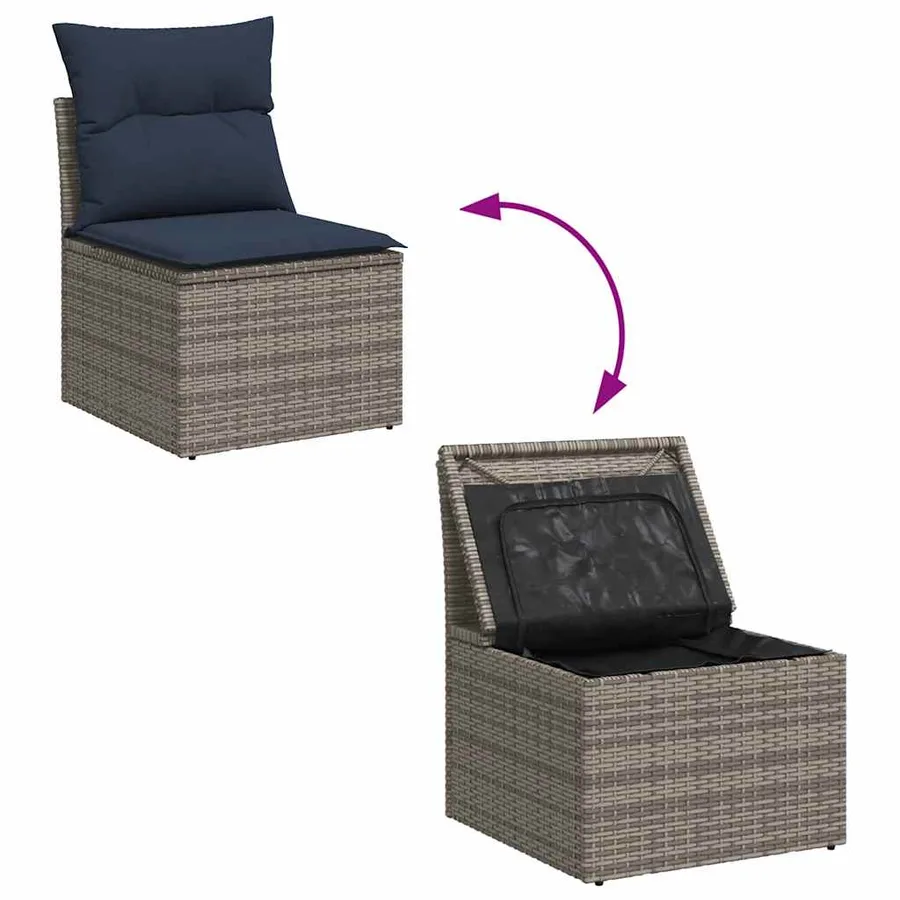 Salon de jardin 8 pcs avec coussins gris résine tressée - 9