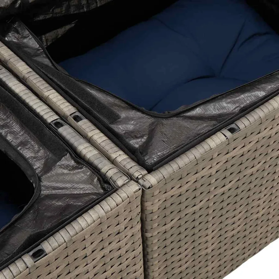 Salon de jardin 8 pcs avec coussins gris résine tressée - 15