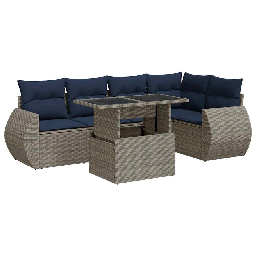 Salon de jardin avec coussins 6 pcs gris résine tressée acacia - 2