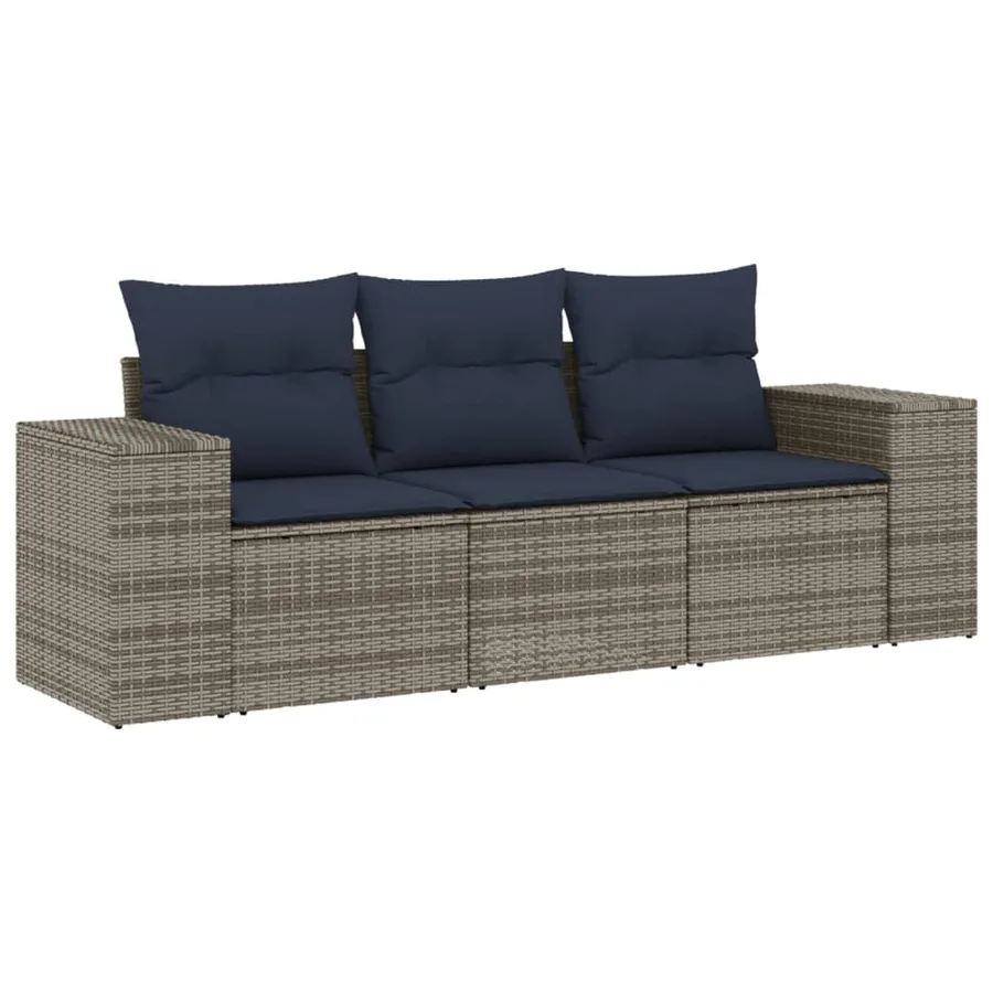 Ensemble de canapé de jardin 3 pcs avec coussins gris résine tressée - 2