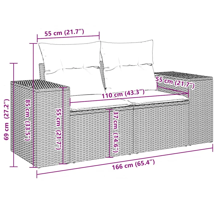 Ensemble de canapé de jardin 10 pcs avec coussins gris résine tressée - 8
