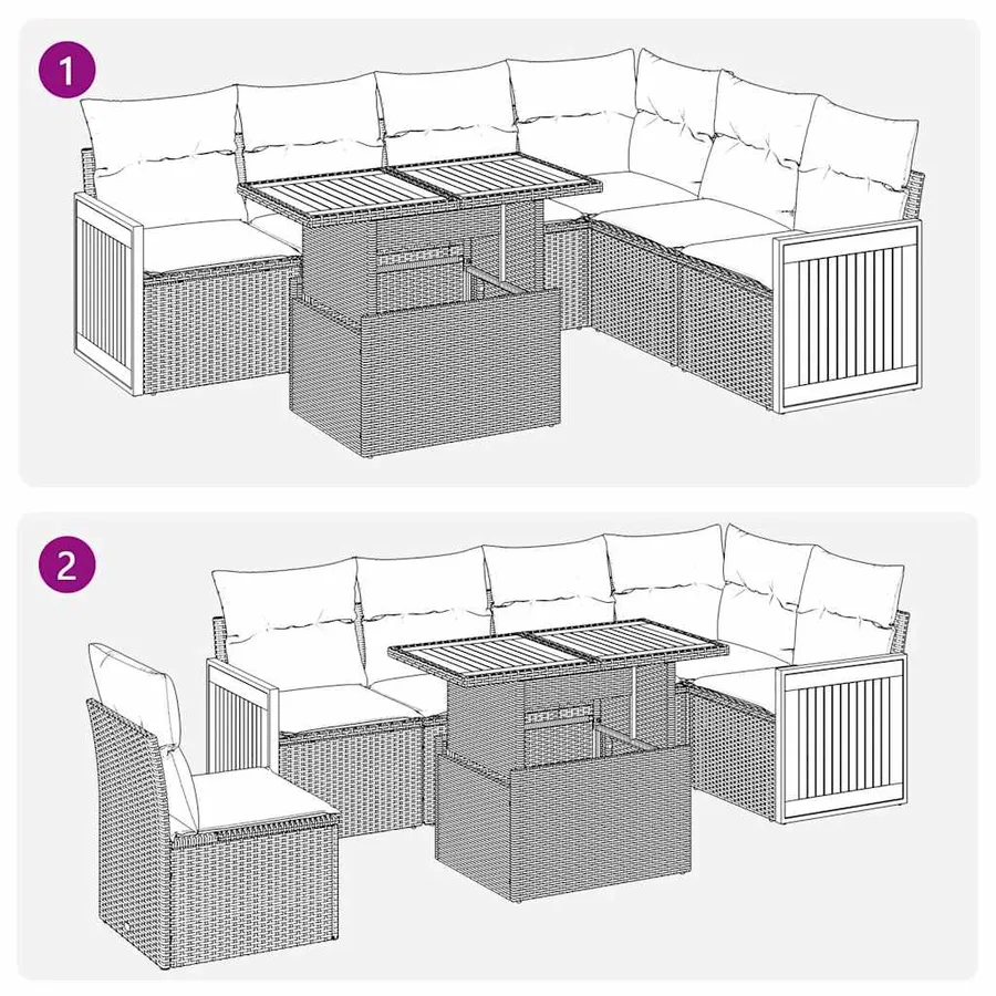 Salon de jardin avec coussins 7 pcs gris résine tressée acacia - 11