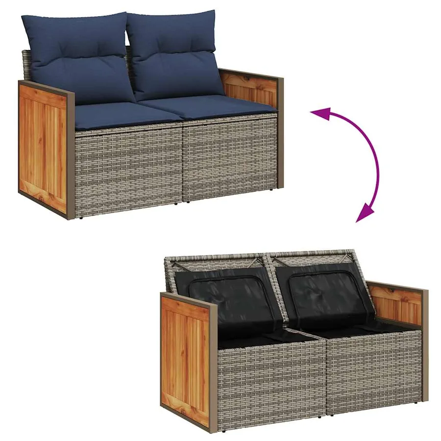Salon de jardin 5 pcs avec coussins gris résine tressée acacia - 7