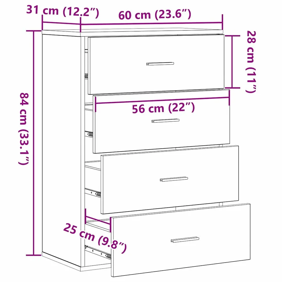 Buffet avec tiroir Chêne noir 60 x 39 x 80 cm Bois d'ingénierie - 13