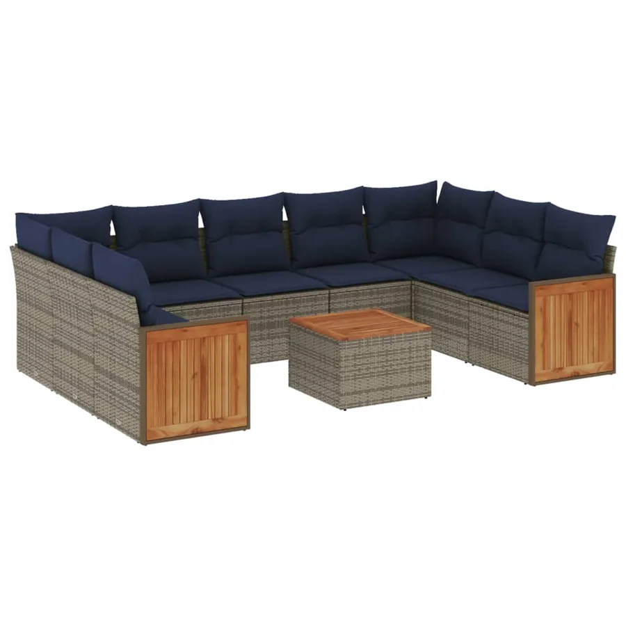 Ensemble de canapé de jardin 10 pcs avec coussins gris résine tressée - 2