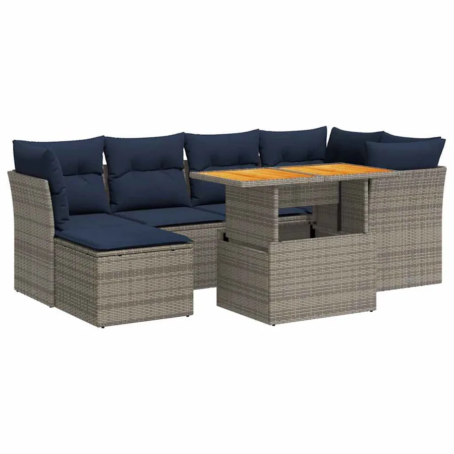 Salon de jardin avec coussins 7 pcs gris résine tressée - 2