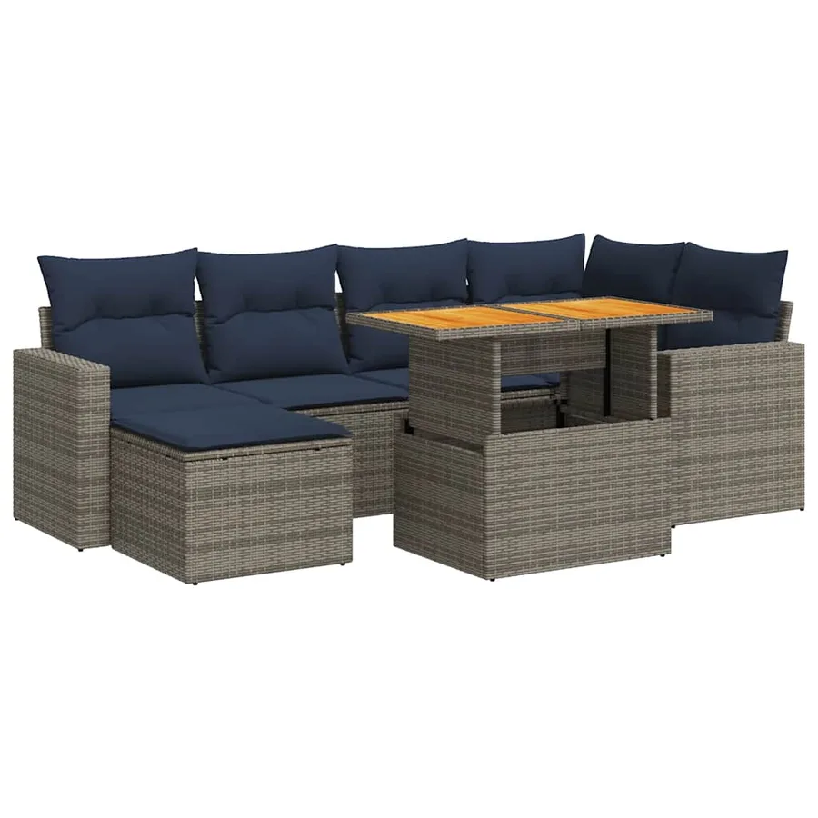 Salon de jardin avec coussins 7 pcs gris résine tressée - 2