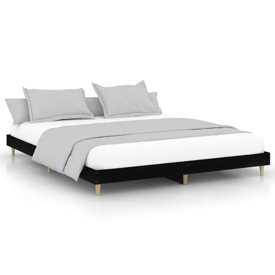 Cadre de lit sans matelas noir 200x200 cm bois d'ingénierie - 2