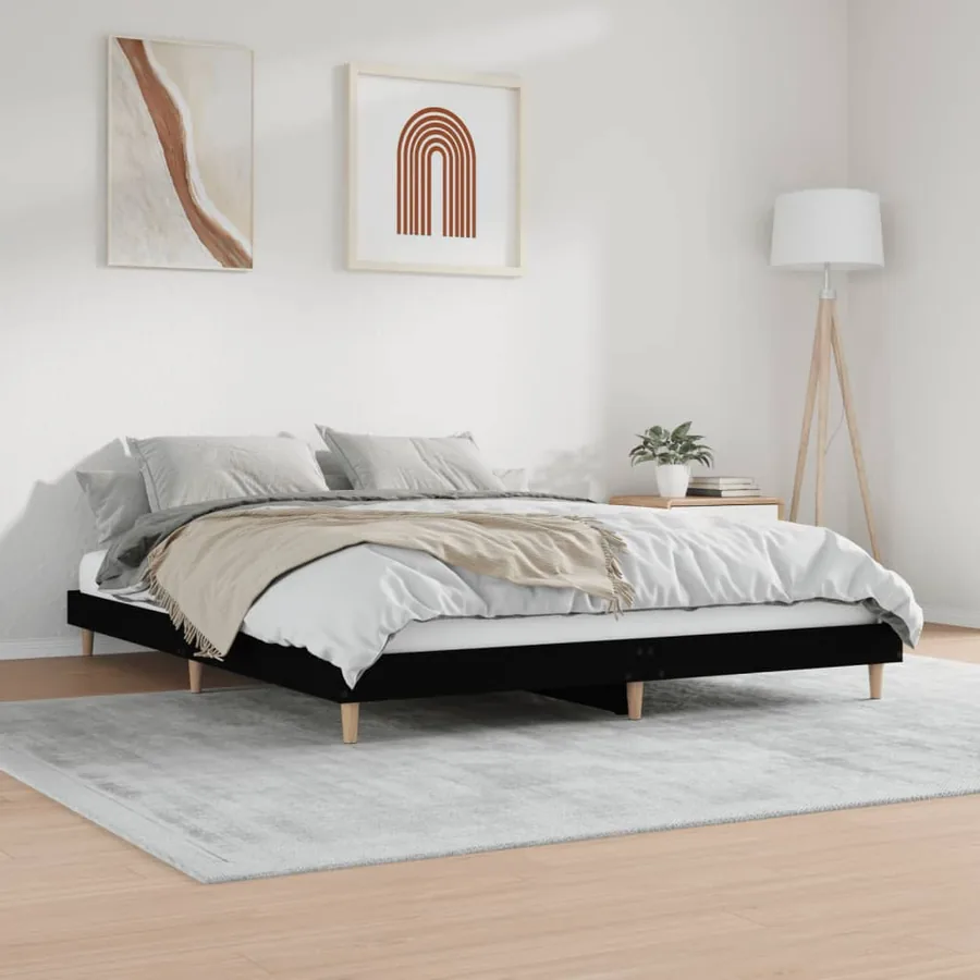 Cadre de lit sans matelas noir 200x200 cm bois d'ingénierie - 4