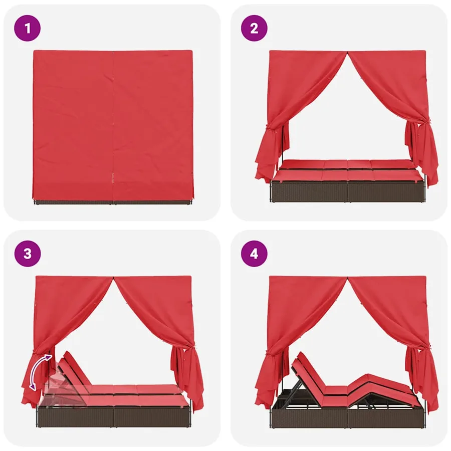 Transat double Réglable Rouge 205 x 129 x 200 cm polyrotin - 10
