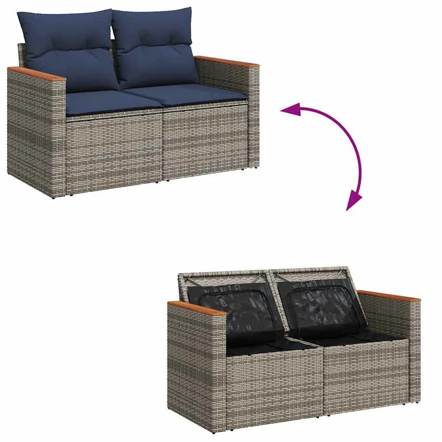Salon de jardin 6 pcs avec coussins gris résine tressée - 8