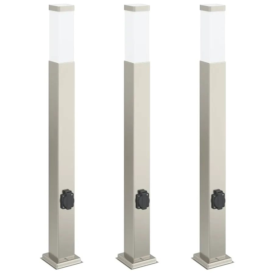 Bornes lumineuses avec sortie lot de 3 80 cm acier inoxydable IP44 - 2