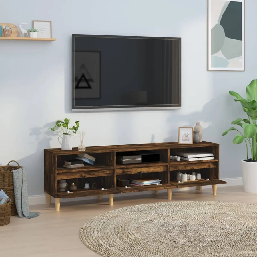 Meuble TV chêne fumé 150x30x44,5 cm bois d'ingénierie - 3