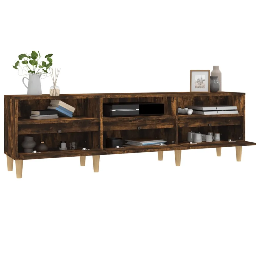 Meuble TV chêne fumé 150x30x44,5 cm bois d'ingénierie - 5