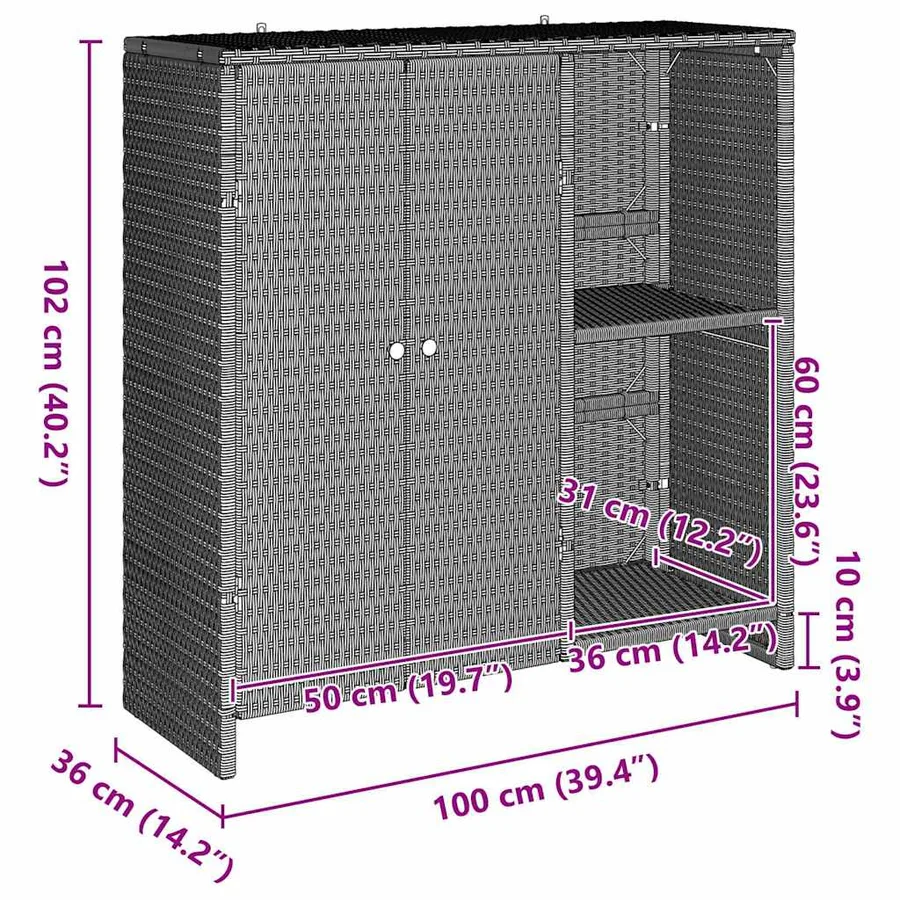 Armoire de rangement Gris clair 100 x 36 x 102 cm Rotin - 10