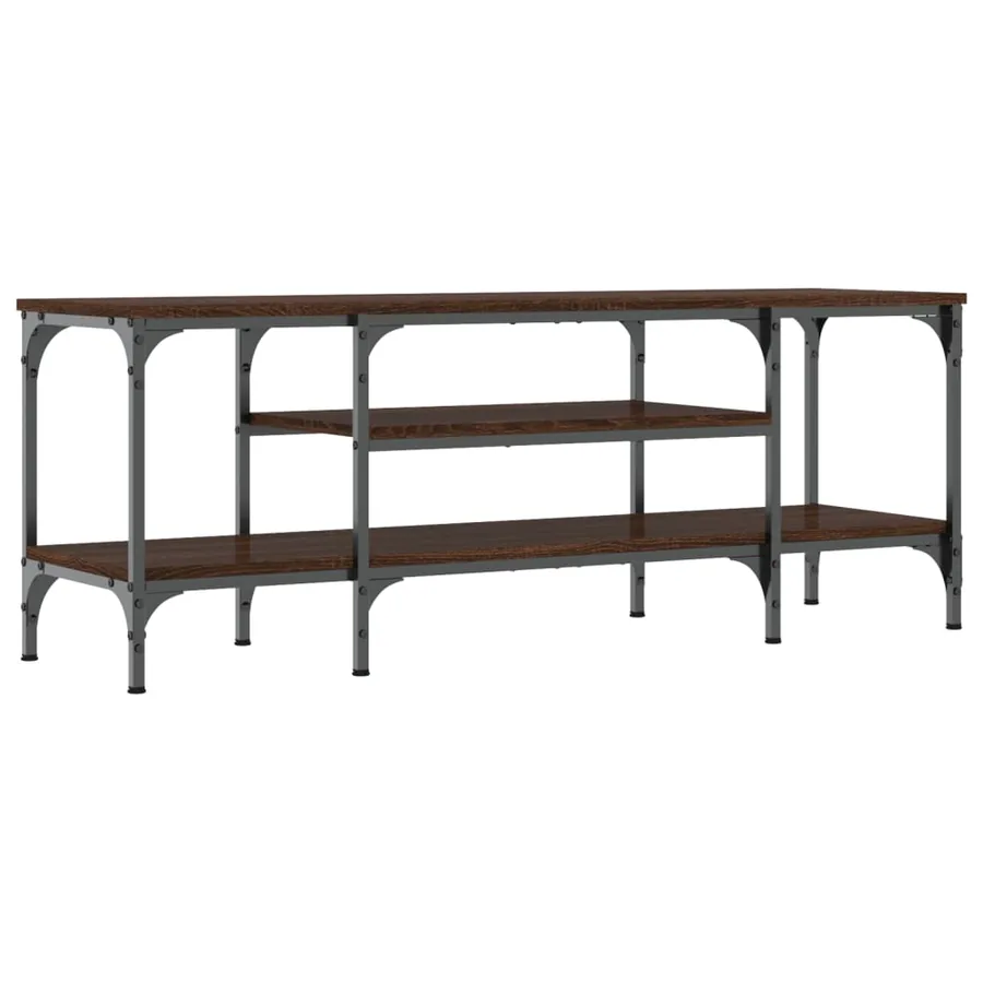 Meuble TV chêne marron 121x35x45 cm bois d'ingénierie et fer - 2