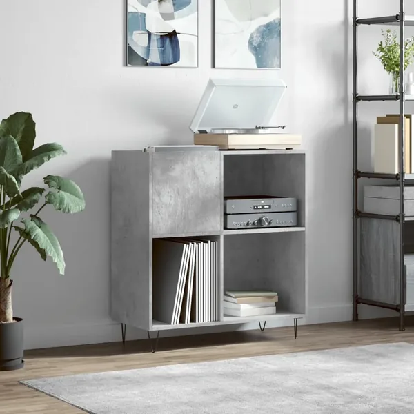 Armoire à disques gris béton 84,5x38x89 cm bois d'ingénierie