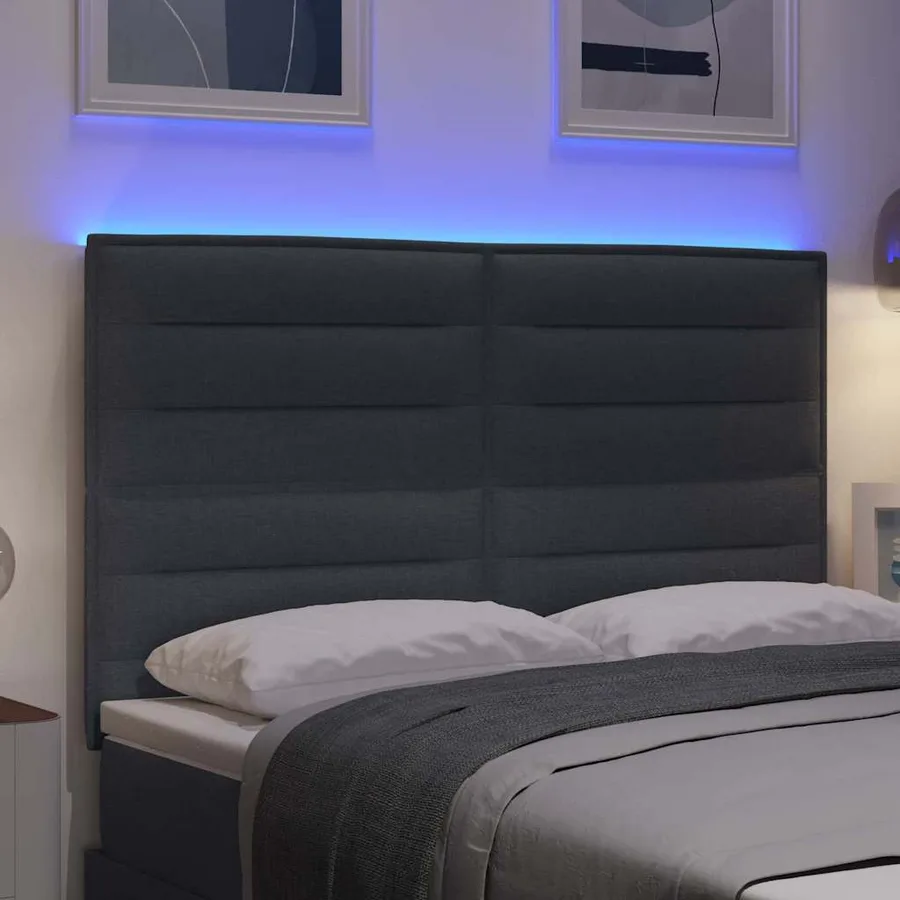 Tête de lit LED avec bandes LED Gris foncé 144 cm tissu - 4