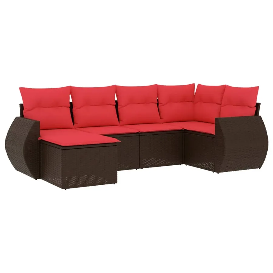 Ensemble de canapé de jardin 6 pcs avec coussins marron résine tressée - 2