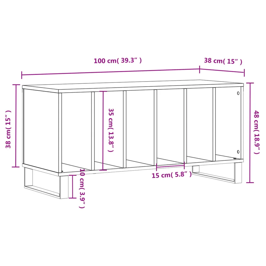 Armoire à disques sonoma gris 100x38x48 cm bois d'ingénierie - 9