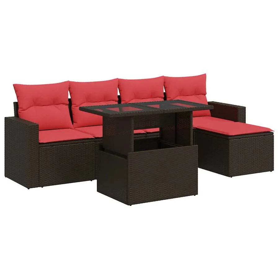 Salon de jardin avec coussins 6pcs marron résine tressée acacia - 2