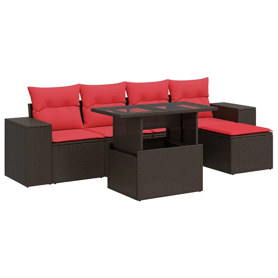 Salon de jardin avec coussins 6pcs marron résine tressée acacia - 2
