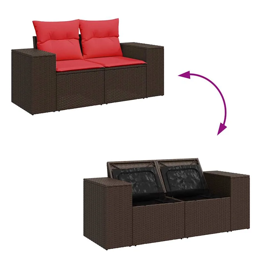 Salon de jardin avec coussins 6pcs marron résine tressée acacia - 7