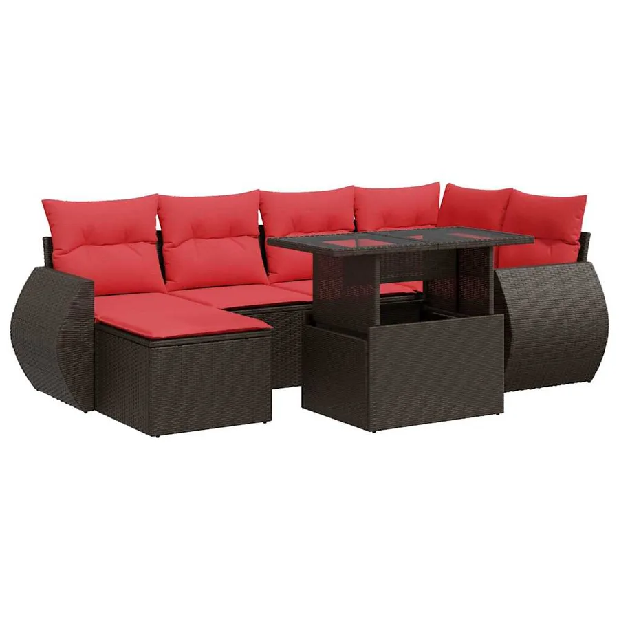 Salon de jardin avec coussins 7pcs marron résine tressée acacia - 2