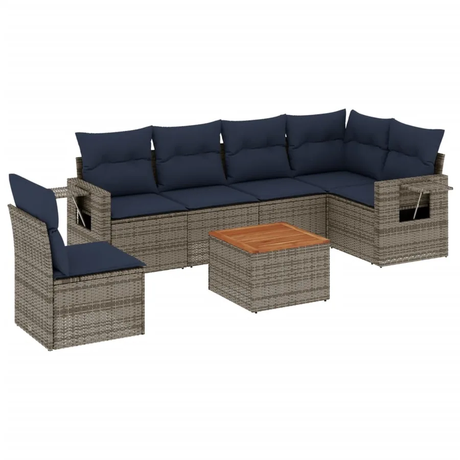 Ensemble de canapé de jardin 7 pcs avec coussins gris résine tressée - 2
