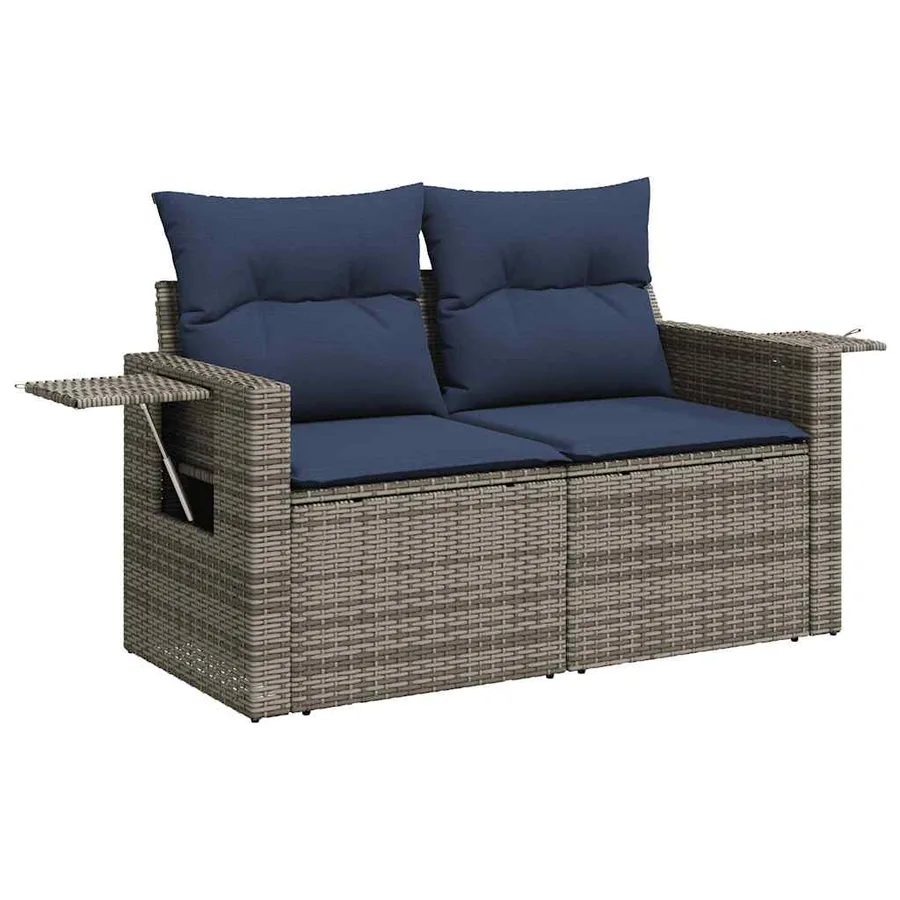 Ensemble de canapé de jardin 11 pcs avec coussins gris résine tressée - 6