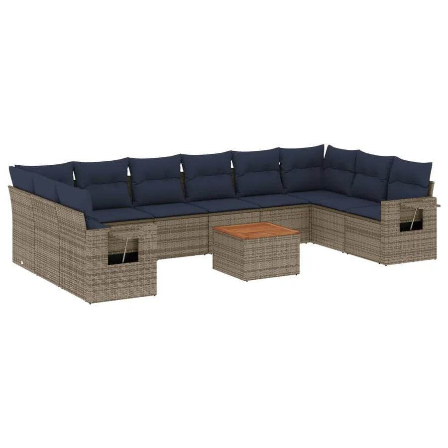 Ensemble de canapé de jardin 11 pcs avec coussins gris résine tressée - 2