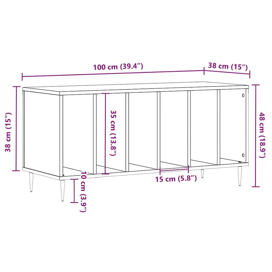 Armoire à disques chêne sonoma 100x38x48 cm bois d'ingénierie - 9